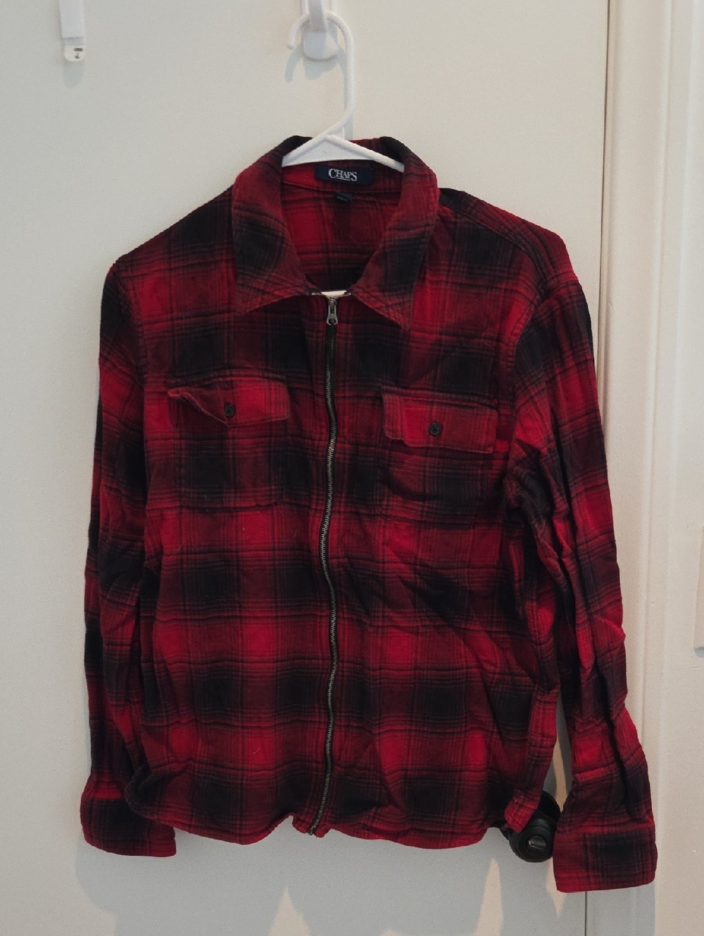 Chaps Red and Black Plaid Zip Shirt